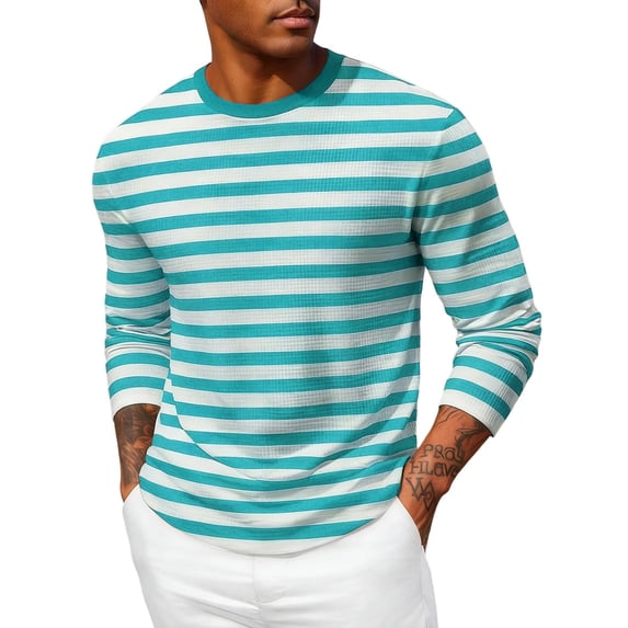 Maean Men's Casual Striped Shirts Crewneck Long Sleeve Basic Tshirt Lightweight Soft Fall Tops