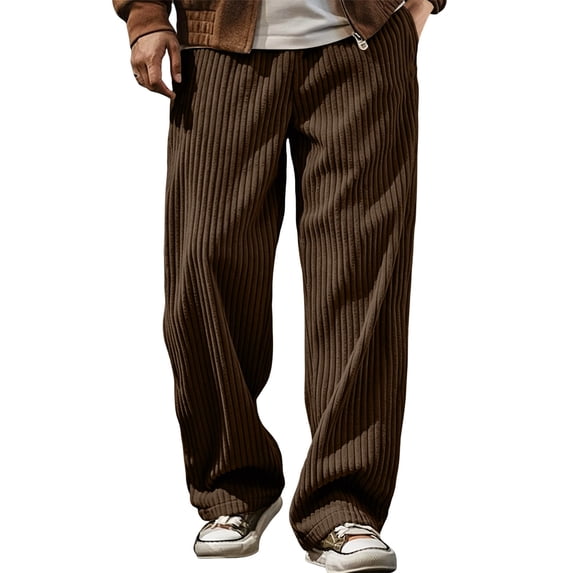 Maean Men's Corduroy Pants Wide Leg Loose Elastic Waist Casual Sweatpants Fall Winter Pant with Pockets