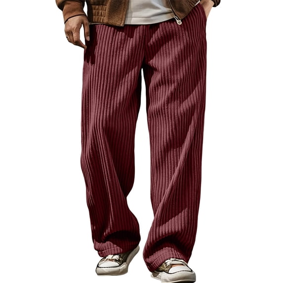 Maean Men's Corduroy Pants Wide Leg Loose Elastic Waist Casual Sweatpants Fall Winter Pant with Pockets