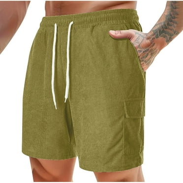 Maean Men's Corduroy Shorts Casual Elastic Waist Drawstring Lightweight Summer Beach Loose Shorts