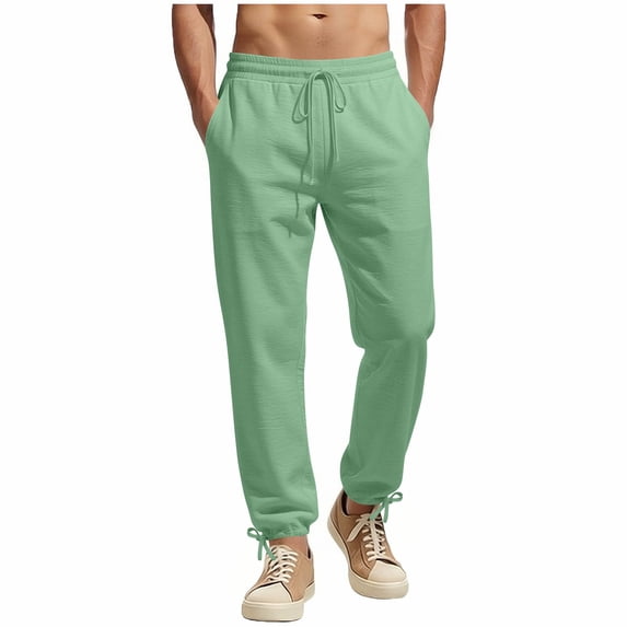 Maean Men's Cotton Linen Pants Casual Jogger Pant Summer Beach Elastic Waist Drawstring Trousers with Pockets