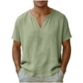 thumbnail image 1 of Maean Men's Cotton Linen Tops Short Sleeve V Neck Shirts Summer Lightweight Loose Beach Vacation Tees Outfits, 1 of 5