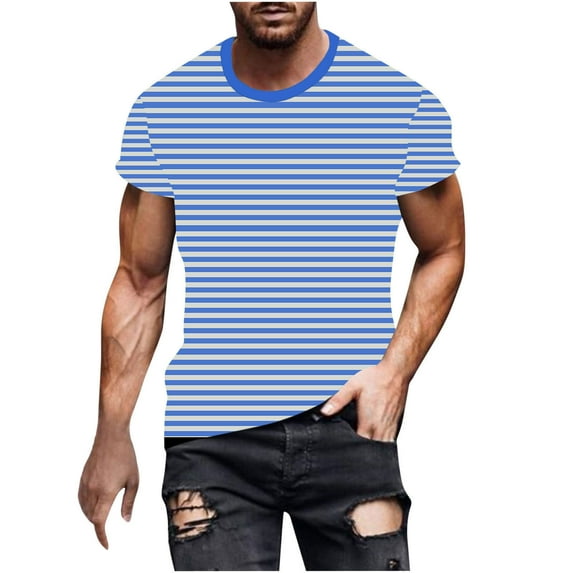 Maean Men's Crewneck Striped T Shirt Soft Short Sleeve Shirts Casual Loose Pullover Summer Tee Shirt