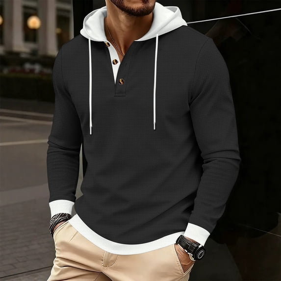 Maean Men's Hoodie Sweatshirt Button Drawstring Fashion Long Sleeve Lightweight Fall Sweatshirts Clothes