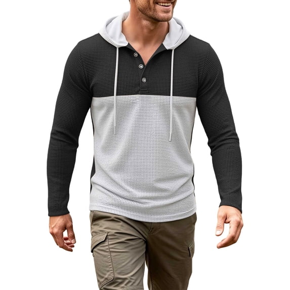Maean Men's Hoodie Sweatshirt Button Drawstring Fashion Long Sleeve Lightweight Fall Sweatshirts Clothes