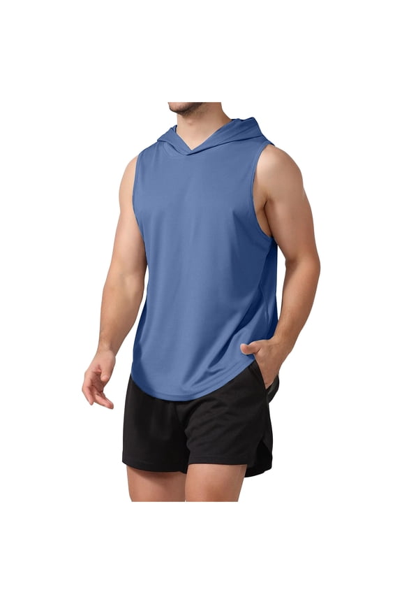 Men's Hoodie Tanks Workout Sleeveless Muscle Shirts Lightweight Running Gym Hooded Tshirts