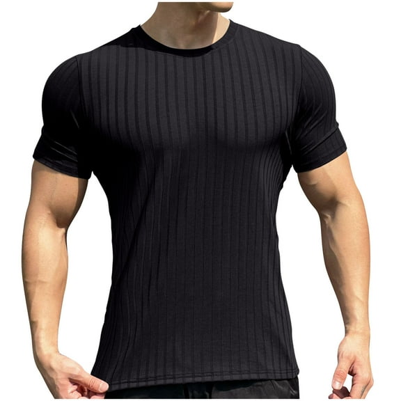 Maean Men's Muscle T Shirts Stretch Short Sleeve Crew Neck Workout Tee Ribbed Knit Lightweight Shirt
