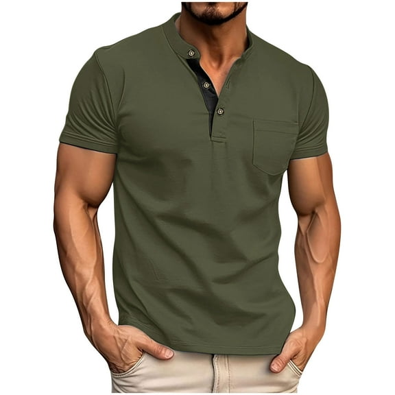Maean Men's Shirts Casual Buttons V Neck Tee Tops Classic Fashion Short Sleeve Loose T Shirt Tops