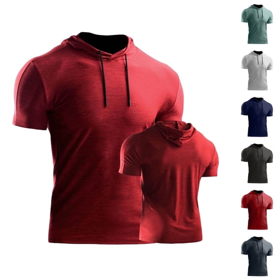Maean Men's Short Sleeve Athletic Shirts with Hooded Workout Running Muscle Tee Breathable Stretchy Tshirts