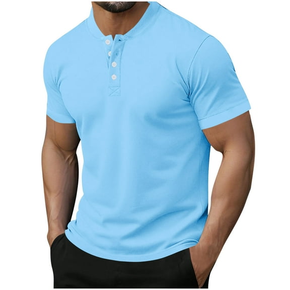 Maean Men's Short Sleeve Shirts Buttons V Neck Casual Tee 2025 Summer Trendy Fashion Tshirt for Men