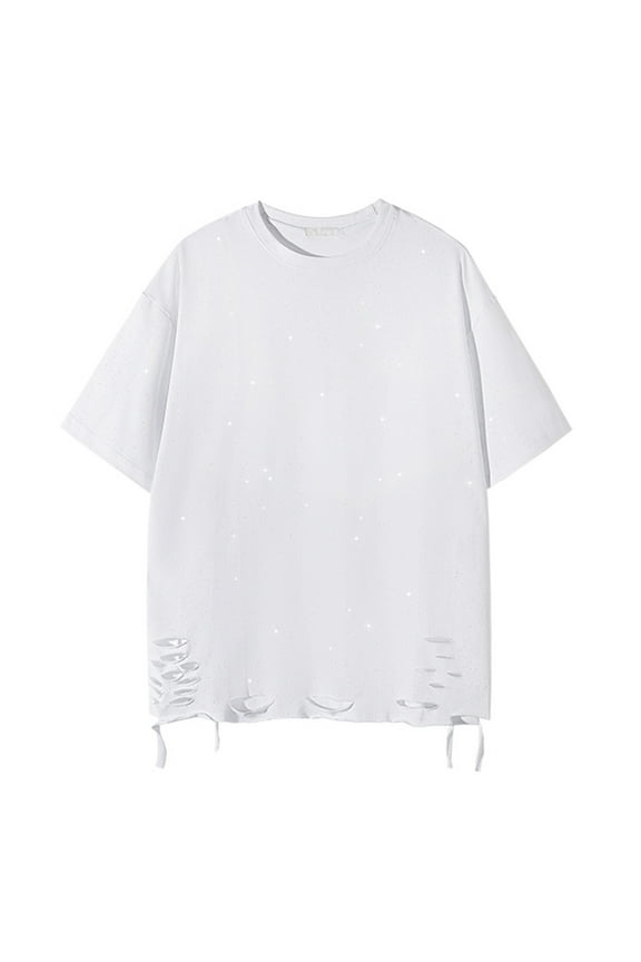 Men's Streetwear Ripped T Shirts Oversized Loose Tee Top Casual Short Sleeve Baggy Shirts M-5XL