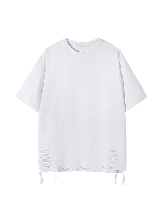 Men's Streetwear Ripped T Shirts Oversized Loose Tee Top Casual Short Sleeve Baggy Shirts M-5XL