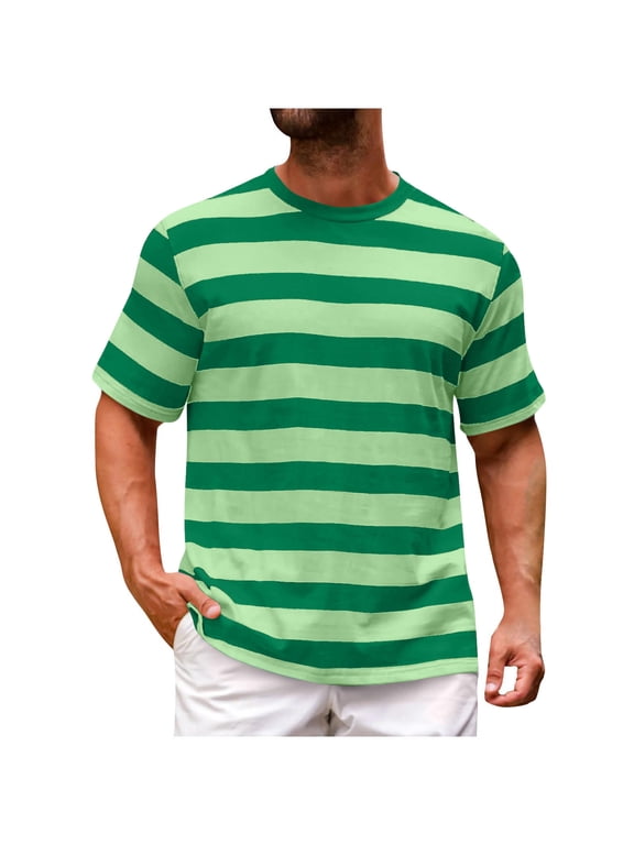Men's Striped Shirts Short Sleeve Tees Casual Loose Round Neck Summer Basic Tshirts M-4XL