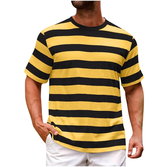Maean Men's Striped Shirts Short Sleeve Tees Casual Loose Round Neck Summer Basic Tshirts M-4XL
