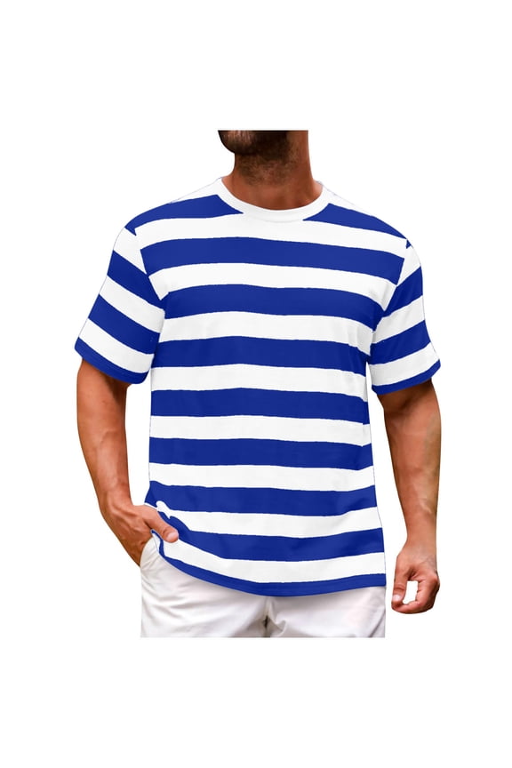 Men's Striped Shirts Short Sleeve Tees Casual Loose Round Neck Summer Basic Tshirts M-4XL