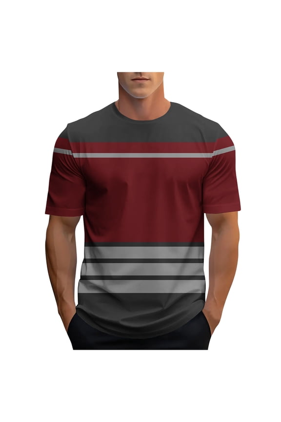 Men's Striped T Shirt Short Sleeve Round Neck Color Block Summer Tops Casual Tee for Mens