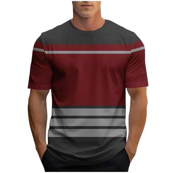 Maean Men's Striped T Shirt Short Sleeve Round Neck Color Block Summer Tops Casual Tee for Mens