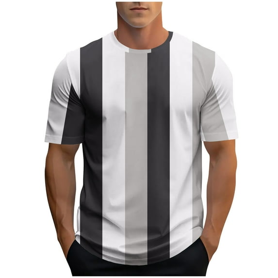 Maean Men's Striped T Shirt Short Sleeve Round Neck Color Block Summer Tops Casual Tee for Mens