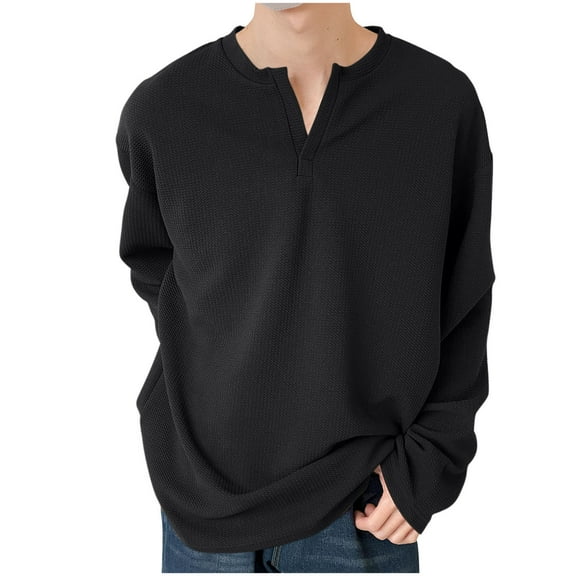 Maean Men's V Neck Long Sleeve Shirts Big and Tall Tshirt Casual Oversized Basic Tee Shirts Tops