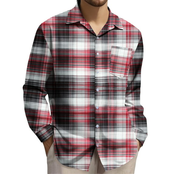 Maean Mens Big and Tall Button down Shirts Plaid Long Sleeve V Neck Loose Casual Business Tops with Pockets