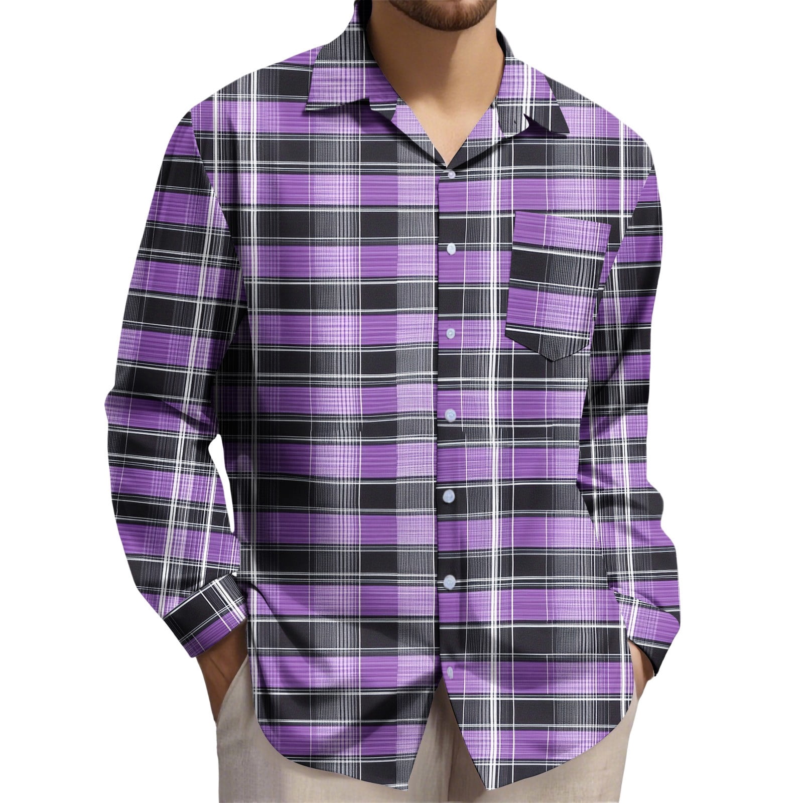 Maean Mens Big and Tall Button down Shirts Plaid Long Sleeve V Neck ...