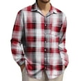 thumbnail image 1 of Maean Mens Big and Tall Button down Shirts Plaid Long Sleeve V Neck Loose Casual Business Tops with Pockets, 1 of 4