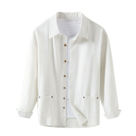 Maean Mens Big and Tall Button down Tops Long Sleeve V Neck Collared Loose Shirts with Pockets L-5XL