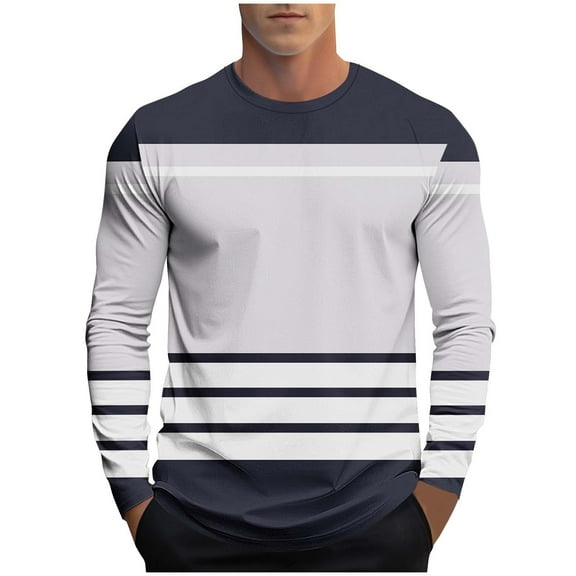 Maean Mens Big and Tall Striped Shirts Long Sleeve Crew Neck Casual Basic Color Block Tshirts