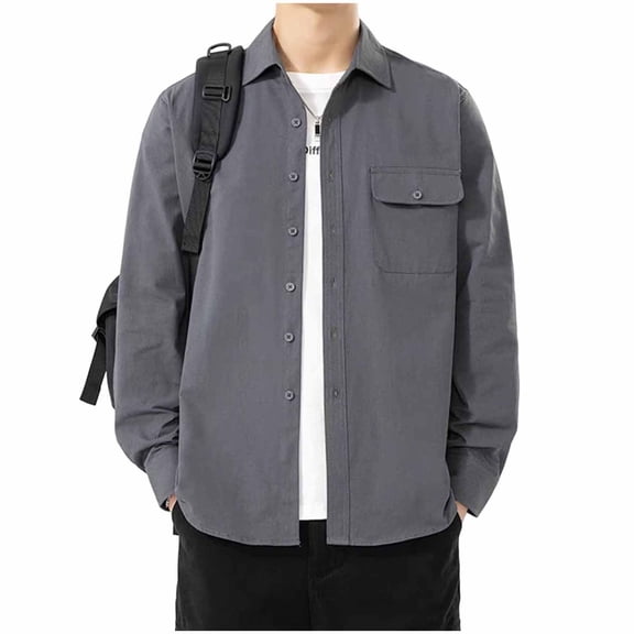 Maean Mens Button down Shirts Jacket Long Sleeve Loose Shacket Lightweight Work Jackets with Pockets