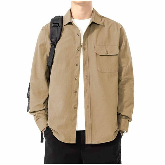 Maean Mens Button down Shirts Jacket Long Sleeve Loose Shacket Lightweight Work Jackets with Pockets