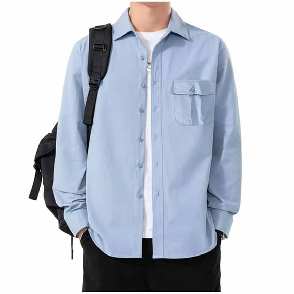 Maean Mens Button down Shirts Jacket Long Sleeve Loose Shacket Lightweight Work Jackets with Pockets