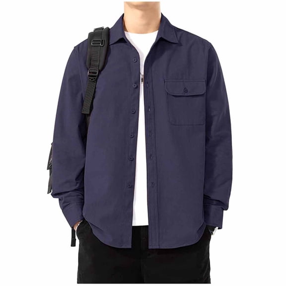 Maean Mens Button down Shirts Jacket Long Sleeve Loose Shacket Lightweight Work Jackets with Pockets