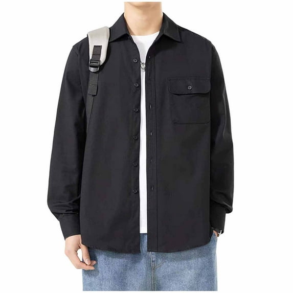 Maean Mens Button down Shirts Jacket Long Sleeve Loose Shacket Lightweight Work Jackets with Pockets