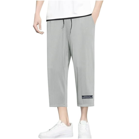 Maean Mens Capri Pant Loose Casual Lightweight 3/4 Pants Elastic Waist Drawstring Beach Yoga Sweatpants with Pockets