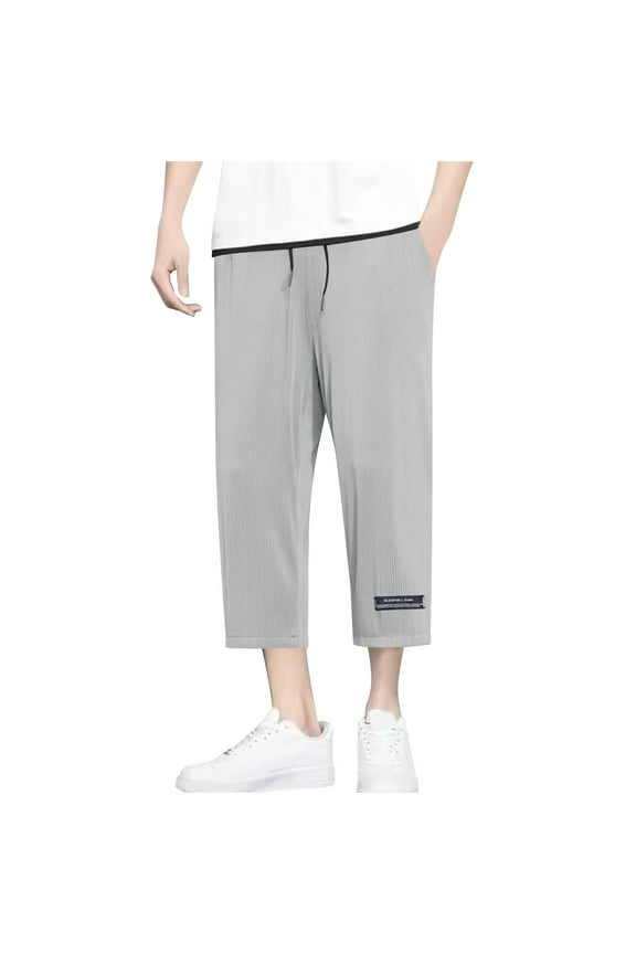 Mens Capri Pant Loose Casual Lightweight 3/4 Pants Elastic Waist Drawstring Beach Yoga Sweatpants with Pockets