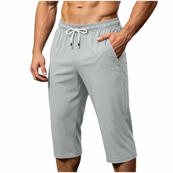 Maean Mens Capri Pants Workout Gym Running Elastic Waist Drawstring Shorts Casual Baggy Pant with Pockets