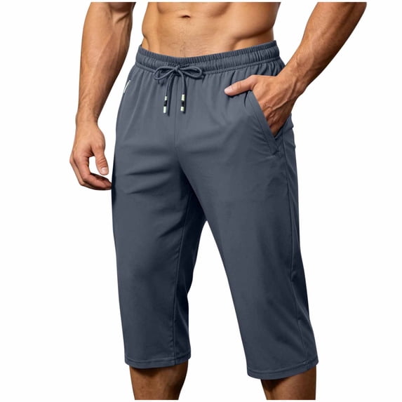 Maean Mens Capri Pants Workout Gym Running Elastic Waist Drawstring Shorts Casual Baggy Pant with Pockets