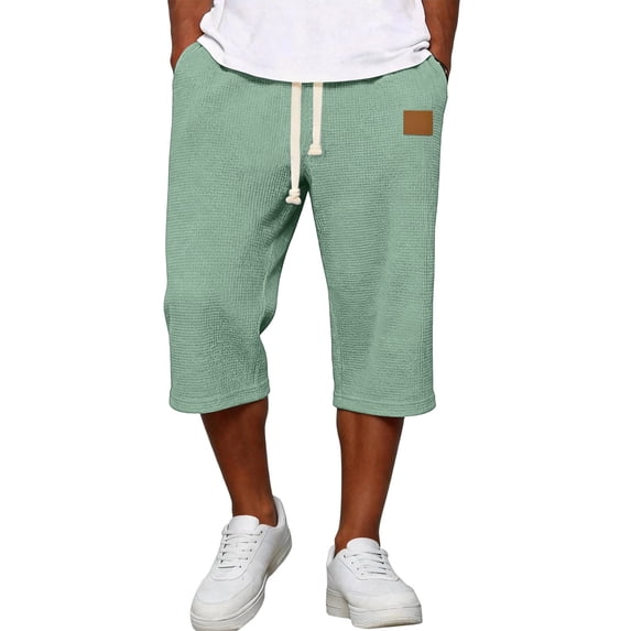 Maean Mens Capris Casual Pants Drawstring Elastic Waist 3/4 Length Loose Joggers Straight Leg Capri Pants