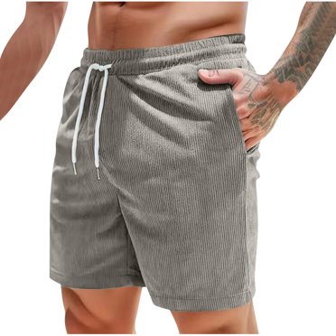 Maean Mens Corduroy Shorts Big and Tall Casual Loose Elastic Waist Drawstring Shorts with Pockets