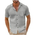 thumbnail image 1 of Maean Mens Cotton Linen Shirts Short Sleeve Button down V Neck Summer Beach Lightweight Plain Tee, 1 of 5