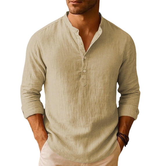 Maean Mens Cotton Linen Summer Tops V Neck Pullover Shirt Button up Beach Top Casual Lightweight Plain Tees