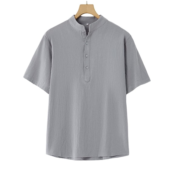 Maean Mens Cotton Linen Tops Summer Beach Vacation Short Sleeve Shirt V Neck Buttons Pullover Lightweight Tee