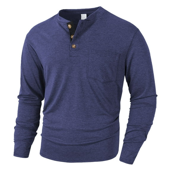 Maean Mens Long Sleeve Tops with Pockets Buttons Crew Neck Casual Business Pullover Shirts