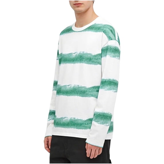Maean Mens Long Sleeve Tshirts Striped Color Block Loose Tee Crew Neck Pullover Basic Casual Tees