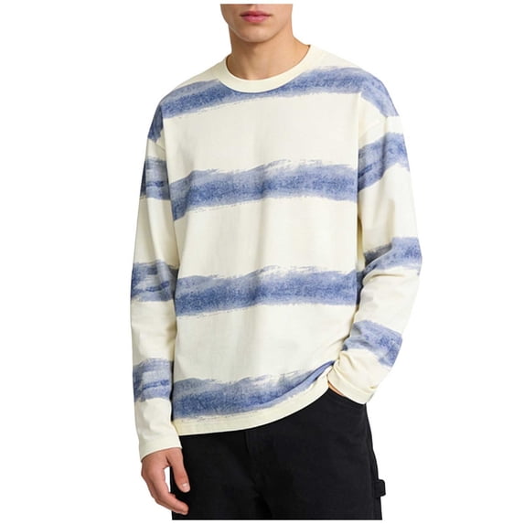 Maean Mens Long Sleeve Tshirts Striped Color Block Loose Tee Crew Neck Pullover Basic Casual Tees