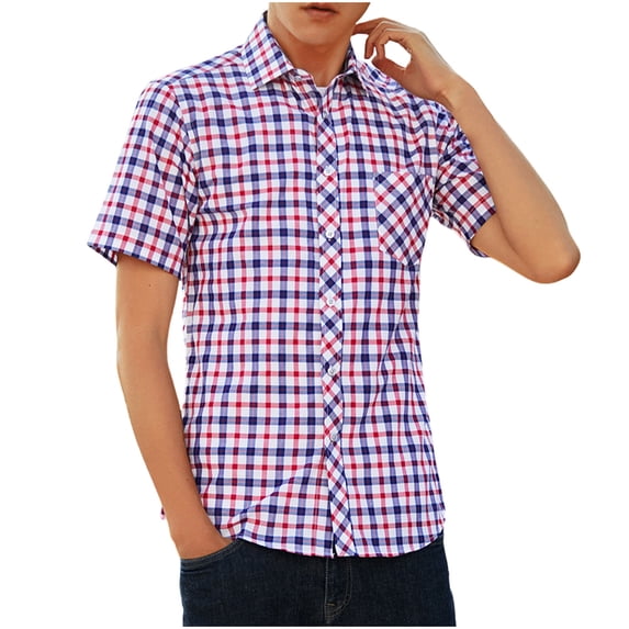 Maean Mens Plaid Button down Shirts Short Sleeve Casual Summer Lightweight Collared Shirt with Pocket
