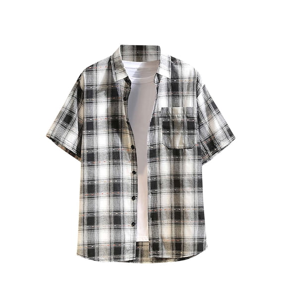 Maean Mens Plaid Shirt Button down Short Sleeve Tshirts Big and Tall Casual Summer Beach Vacation Tees