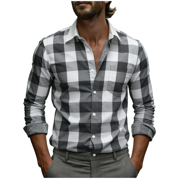 Maean Mens Plaid Shirts Button down Long Sleeve Dress Tops Casual Basic Pocket Tee for Work Wedding