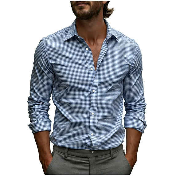 Maean Mens Plaid Shirts Button down Long Sleeve Dress Tops Casual Basic Pocket Tee for Work Wedding