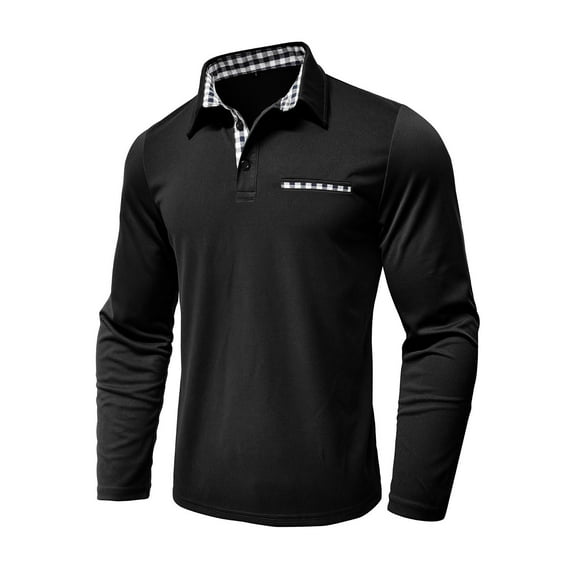 Maean Mens Shirts Collared Golf Long Sleeve Pullover Tops Classic Button Basic Solid Color Shirt